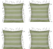 Darrahopens Home & Garden > Decor Pack of 4 Fresh Green & White Striped Cushion Cover with white knotted edging