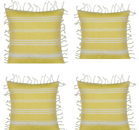 Darrahopens Home & Garden > Decor Pack of 4 Fresh Yellow & White Striped Cushion Cover with knotted edging