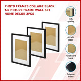 darrahopens Home & Garden > Decor Photo Frames Collage Black A3 Picture Frame Wall Set Home Decor 3PCS