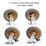 Darrahopens Home & Garden > DIY 4x 8" Heavy Duty Industrial Swivel Brake Caster Tyre Tyres Wheel Wheels Castor 1000KG Trolley