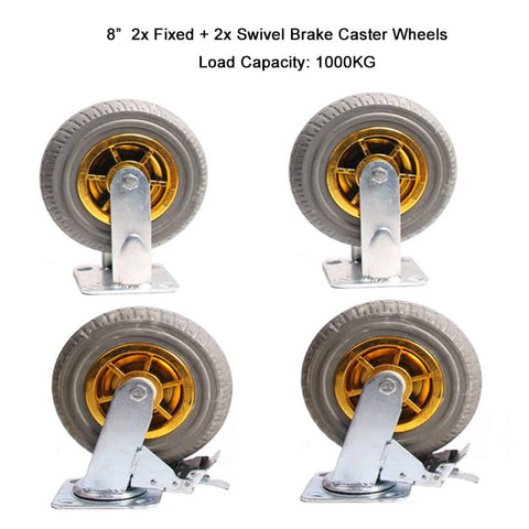 Darrahopens Home & Garden > DIY 4x 8" Heavy Duty Industrial Swivel Brake Caster Tyre Tyres Wheel Wheels Castor 1000KG Trolley