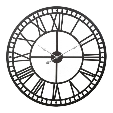 darrahopens Home & Garden > DIY Artiss 60CM Large Wall Clock Roman Numerals Round Metal Luxury Home Decor Black
