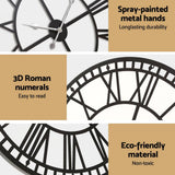darrahopens Home & Garden > DIY Artiss 80CM Large Wall Clock Roman Numerals Round Metal Luxury Home Decor Black