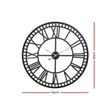 darrahopens Home & Garden > DIY Artiss 80CM Large Wall Clock Roman Numerals Round Metal Luxury Home Decor Black