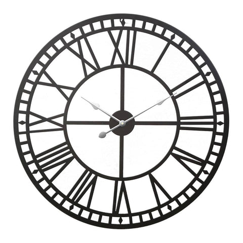 darrahopens Home & Garden > DIY Artiss 80CM Large Wall Clock Roman Numerals Round Metal Luxury Home Decor Black