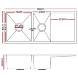darrahopens Home & Garden > DIY Cefito 100cm x 45cm Stainless Steel Kitchen Sink Under/Top/Flush Mount Black