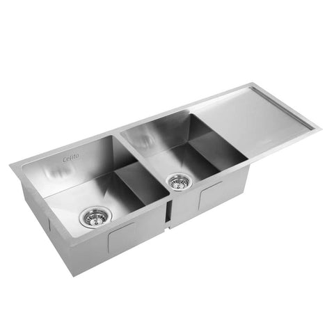 darrahopens Home & Garden > DIY Cefito 111cm x 45cm Stainless Steel Kitchen Sink Under/Top/Flush Mount Silver