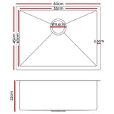 darrahopens Home & Garden > DIY Cefito 60cm x 45cm Stainless Steel Kitchen Sink Under/Top/Flush Mount Silver