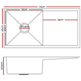 darrahopens Home & Garden > DIY Cefito 75cm x 45cm Stainless Steel Kitchen Sink Under/Top/Flush Mount Black