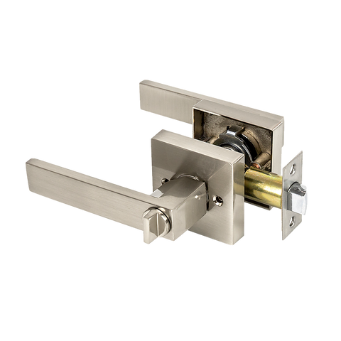 darrahopens Home & Garden > DIY Door Handle Set Lever Lock Function Square Satin Nickel
