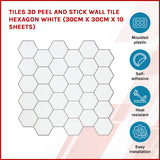 darrahopens Home & Garden > DIY Tiles 3D Peel and Stick Wall Tile Hexagon White (30cm x 30cm x 10 sheets)