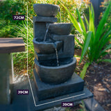 Darrahopens Home & Garden > Fountains PROTEGE Solar Fountain Water Feature Outdoor 4 Bowl with LED Lights - Charcoal