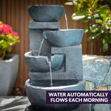 Darrahopens Home & Garden > Fountains PROTEGE Solar Fountain Water Feature Outdoor 4 Bowl with LED Lights - Charcoal