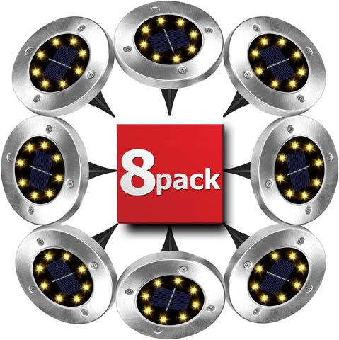 Darrahopens Home & Garden > Garden Lights 8 Pack LED Solar Pathway Lights Outdoor Solar Ground Lights (Warm White)