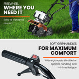 Darrahopens Home & Garden > Garden Tools PLANTCRAFT 52CC Petrol Garden Cultivator Tiller 10in Handheld Rototiller 2-Stroke, Titan 7