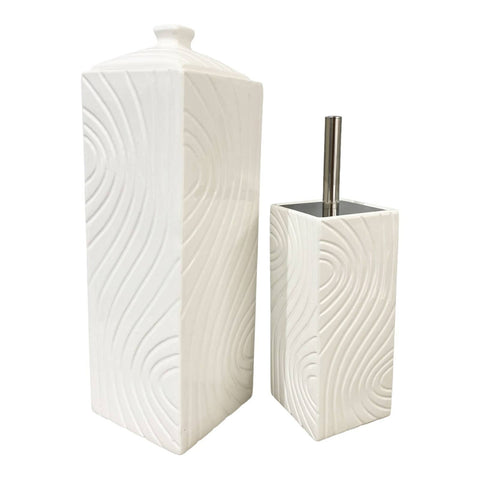 Darrahopens Home & Garden Gloss White  Ceramic Bathroom Accessories Set Toilet Brush Paper Roll Holder