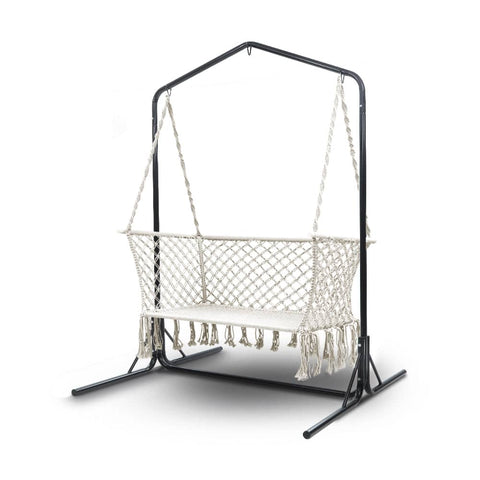darrahopens Home & Garden > Hammocks Gardeon Double Swing Hammock Chair with Stand Macrame Outdoor Bench Seat Chairs