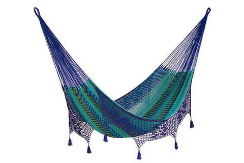 Darrahopens Home & Garden > Hammocks Mayan Legacy King Size Deluxe Outdoor Cotton Mexican Hammock in Caribe Colour