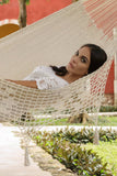 darrahopens Home & Garden > Hammocks Mayan Legacy King Size Deluxe Outdoor Cotton Mexican Hammock in Cream Colour