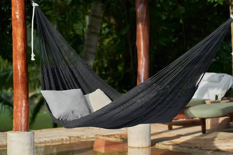 Darrahopens Home & Garden > Hammocks Mayan Legacy King Size Outdoor Cotton Mexican Hammock in Black Colour