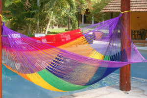 darrahopens Home & Garden > Hammocks Mayan Legacy King Size Outdoor Cotton Mexican Hammock in Rainbow Colour