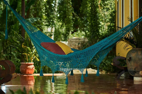 Darrahopens Home & Garden > Hammocks Mayan Legacy Queen Size Deluxe Outdoor Cotton Mexican Hammock in Bondi Colour