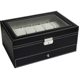 darrahopens Home & Garden > Hobbies 12 Grids Watch Display Case Leather jewellery Storage Box Organiser Lock Key