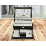 darrahopens Home & Garden > Hobbies 12 Grids Watch Display Case Leather jewellery Storage Box Organiser Lock Key