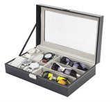darrahopens Home & Garden > Hobbies 6+3 Grid Watch Sunglass Eyeglasses Display Box Case Storage Organizer PU Leather