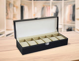 darrahopens Home & Garden > Hobbies 6 Slot Mens Watch Display Case Box Black PU Leather