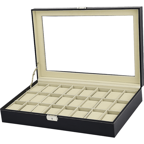 darrahopens Home & Garden > Hobbies Watch Box - 24 Slot Luxury Display Case With Framed Glass Lid