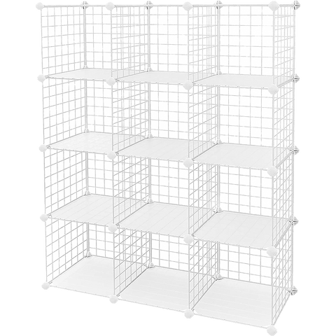 darrahopens Home & Garden > Home & Garden Others 12 Cube Wire Grid Organiser Bookcase Storage Cabinet Wardrobe Closet White