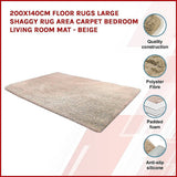 darrahopens Home & Garden > Home & Garden Others 200x140cm Floor Rugs Large Shaggy Rug Area Carpet Bedroom Living Room Mat - Beige