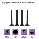 darrahopens Home & Garden > Home & Garden Others 20cm Floating Shelf Brackets Industrial Metal Shelving Supports 4-Pack - Black