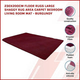darrahopens Home & Garden > Home & Garden Others 230x200cm Floor Rugs Large Shaggy Rug Area Carpet Bedroom Living Room Mat - Burgundy