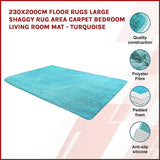 darrahopens Home & Garden > Home & Garden Others 230x200cm Floor Rugs Large Shaggy Rug Area Carpet Bedroom Living Room Mat - Turquoise