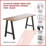 darrahopens Home & Garden > Home & Garden Others 2x Rustic Dining Table Legs Steel Industrial Vintage 71cm - Black
