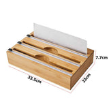 Darrahopens Home & Garden > Home & Garden Others 3 Grids Bamboo Food Wrap Dispenser Cutter Foil Cling Film Storage Holder Box Kitchen
