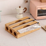 Darrahopens Home & Garden > Home & Garden Others 3 Grids Bamboo Food Wrap Dispenser Cutter Foil Cling Film Storage Holder Box Kitchen