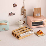 Darrahopens Home & Garden > Home & Garden Others 3 Grids Bamboo Food Wrap Dispenser Cutter Foil Cling Film Storage Holder Box Kitchen