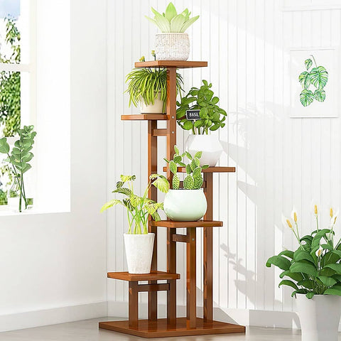 darrahopens Home & Garden > Home & Garden Others 5 Tiers Vertical Bamboo Plant Stand Staged Flower Shelf Rack Outdoor Garden