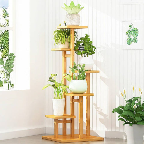 darrahopens Home & Garden > Home & Garden Others 5 Tiers Vertical Bamboo Plant Stand Staged Flower Shelf Rack Outdoor Garden