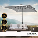 darrahopens Home & Garden > Home & Garden Others Arcadia Furniture Umbrella 3 Metre Umbrella with Solar LED Lights Garden Yard - Grey
