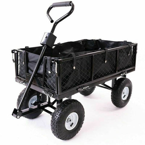 Darrahopens Home & Garden > Home & Garden Others Garden Dump Rolling Mesh Cart with Heavy Duty Steel Frame,10 Inch Pneumatic Tires Maximum Load Capacity of 300 Kg (Black)