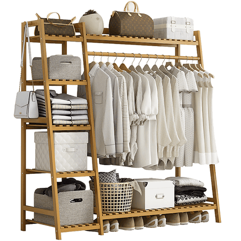 darrahopens Home & Garden > Home & Garden Others Portable Clothes Rack Coat Garment Stand Bamboo Rail Hanger Airer Closet