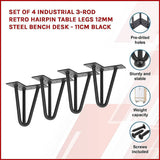 darrahopens Home & Garden > Home & Garden Others Set of 4 Industrial 3-Rod Retro Hairpin Table Legs 12mm Steel Bench Desk - 11cm Black