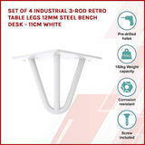 darrahopens Home & Garden > Home & Garden Others Set of 4 Industrial 3-Rod Retro Table Legs 12mm Steel Bench Desk - 11cm White