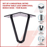darrahopens Home & Garden > Home & Garden Others Set of 4 Industrial Retro Hairpin Table Legs 12mm Steel Bench Desk - 11cm Black