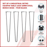 darrahopens Home & Garden > Home & Garden Others Set of 4 Industrial Retro Hairpin Table Legs 12mm Steel Bench Desk - 71cm Black