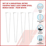 darrahopens Home & Garden > Home & Garden Others Set of 4 Industrial Retro Hairpin Table Legs 12mm Steel Bench Desk - 71cm White